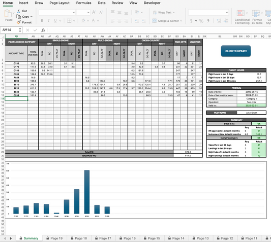 Excel Pilot Logbook